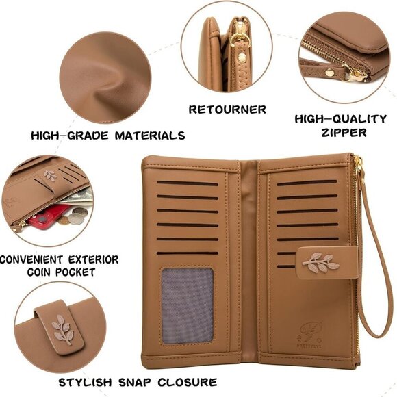 Women's RFID Blocking Wristlet Wallet with Phone Pocket Large Capacity Stylish P - Picture 6 of 7